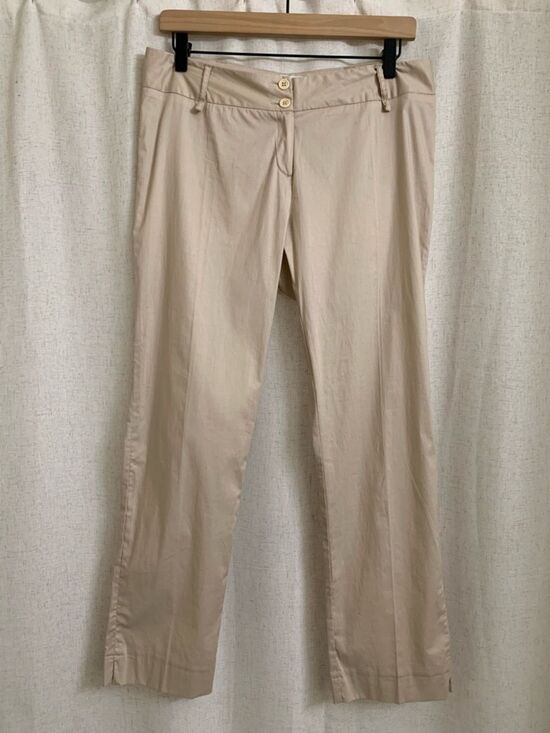 Yumi Mazao Pants - Yumi Mazao France Beige Straight-Leg Dress Pants Chino Cotton Crisp Lightweight